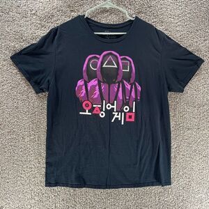 Squid Game Shirt Mens Extra Large‎ Black Short Sleeve Cotton Casual Logo Crew